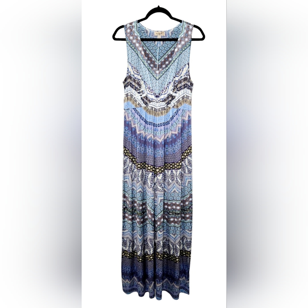 ONE WORLD Blue and White Patterned Maxi Dress